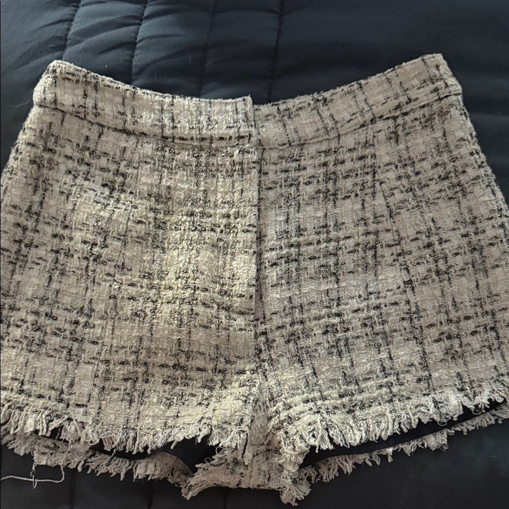 Very J Black and Cream Tweed Fringe Shorts